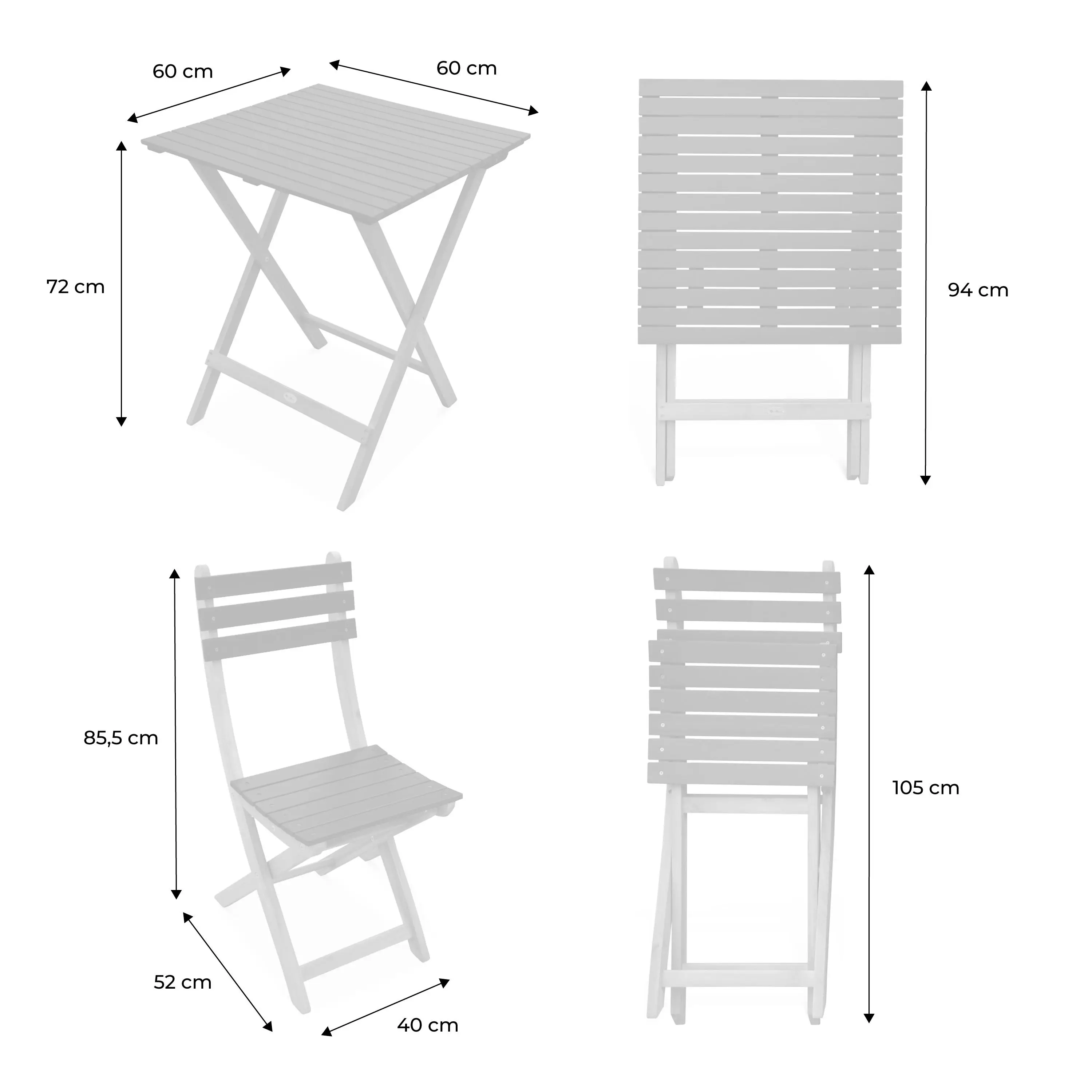 Table de jardin pliante bois d'acacia + 2 assises