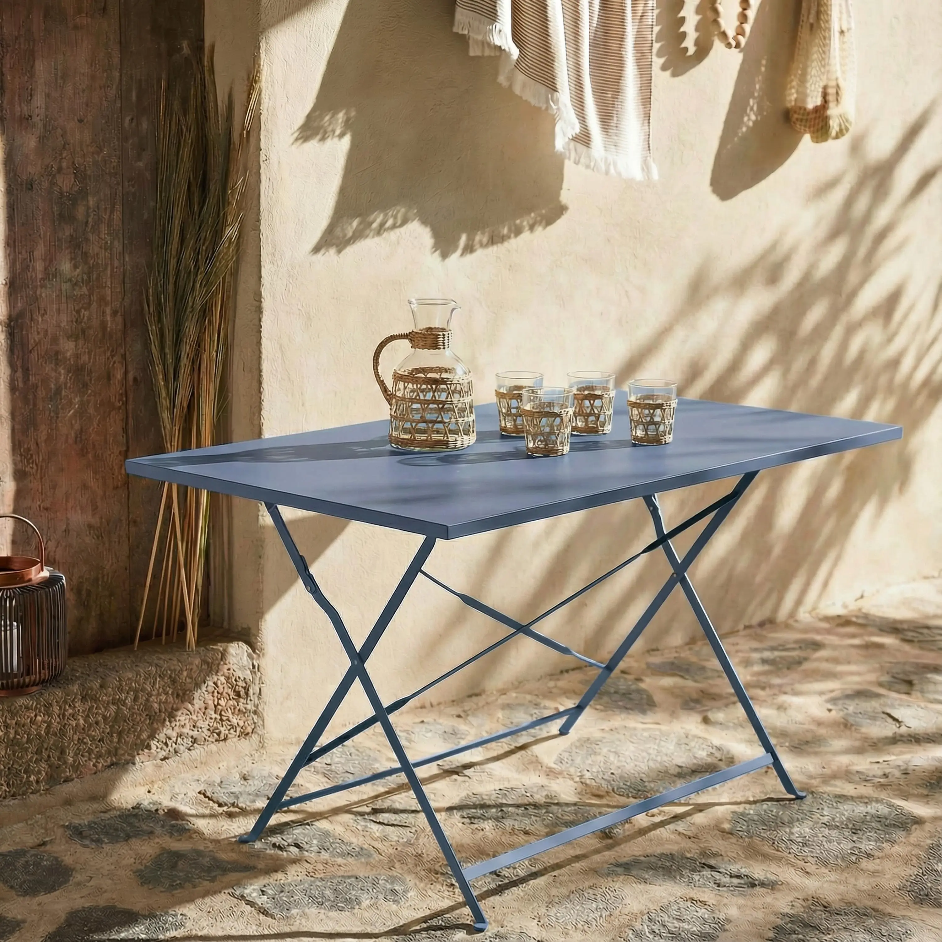 Table de jardin bistrot rectangulaire pliante métal 4 places