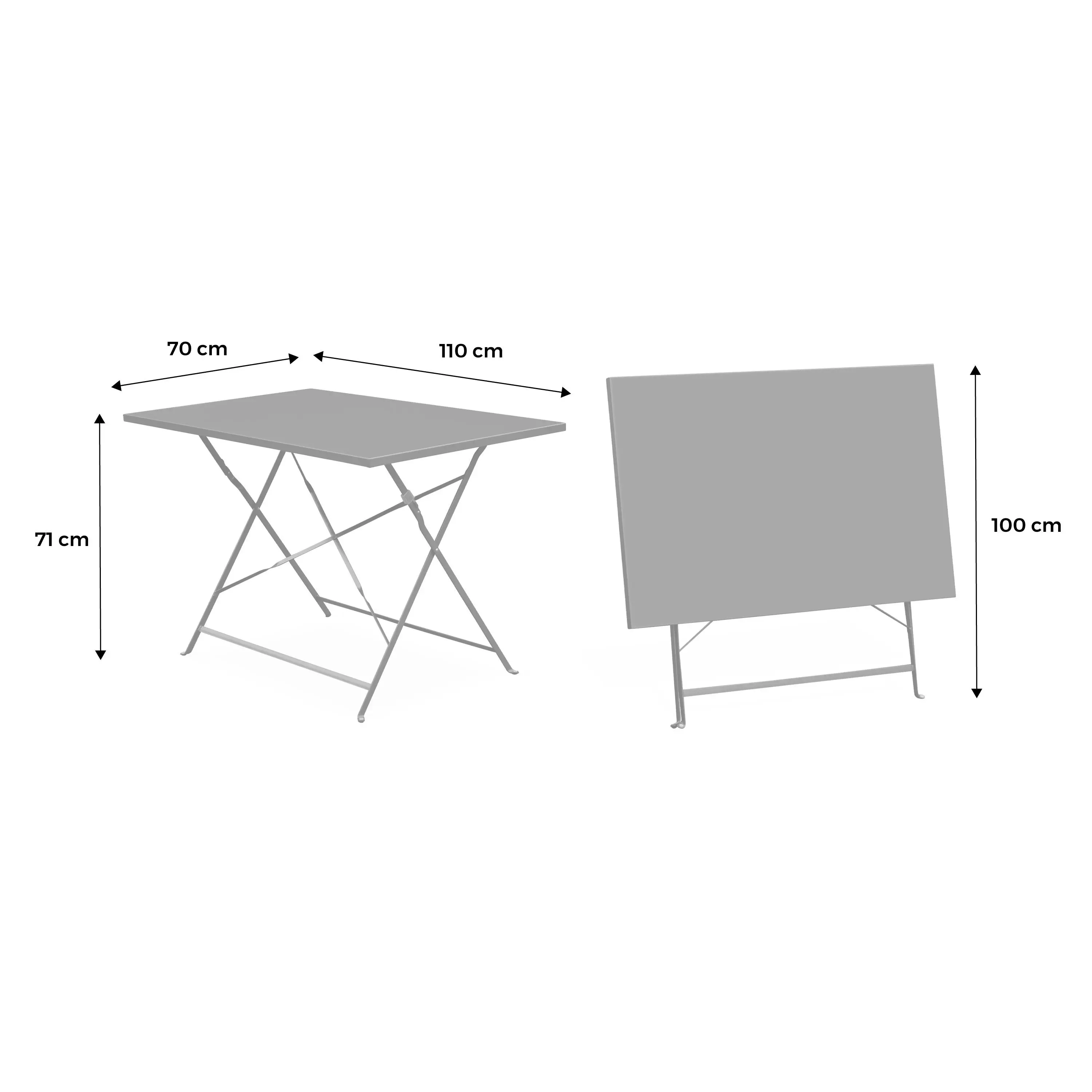 Table de jardin bistrot rectangulaire pliante métal 4 places