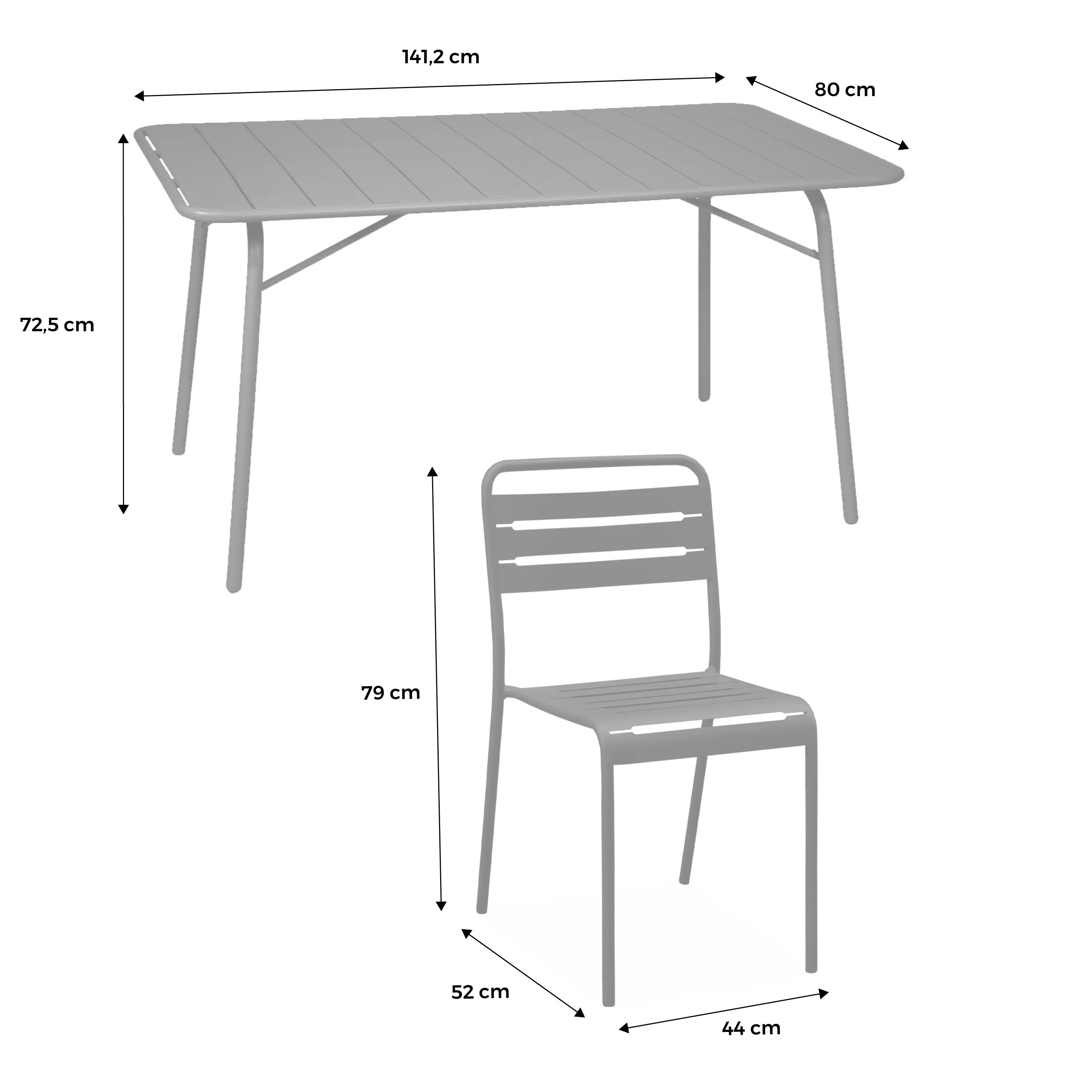 Table de jardin pliante métal + 6 assises