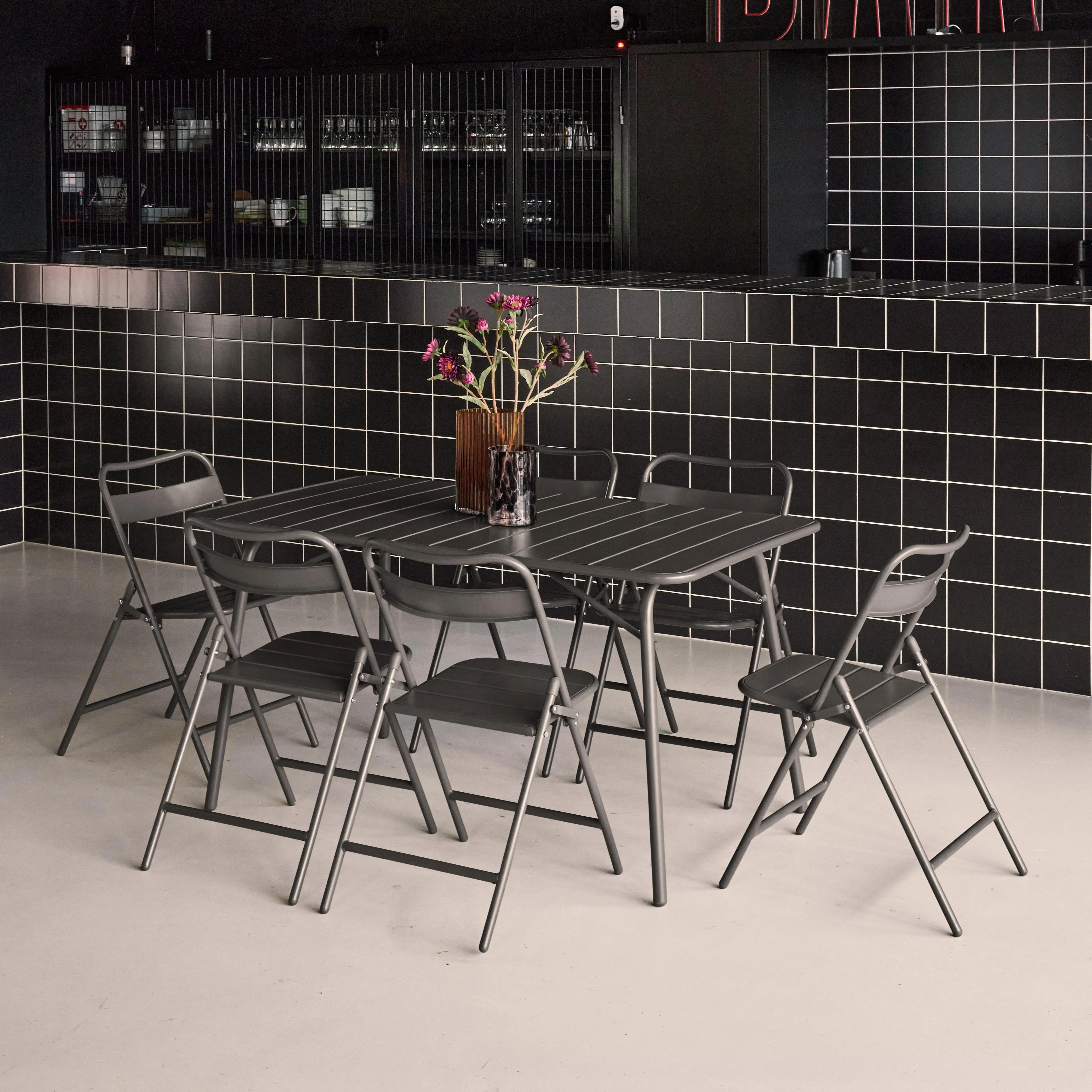 Table de jardin pliante métal + 6 assises
