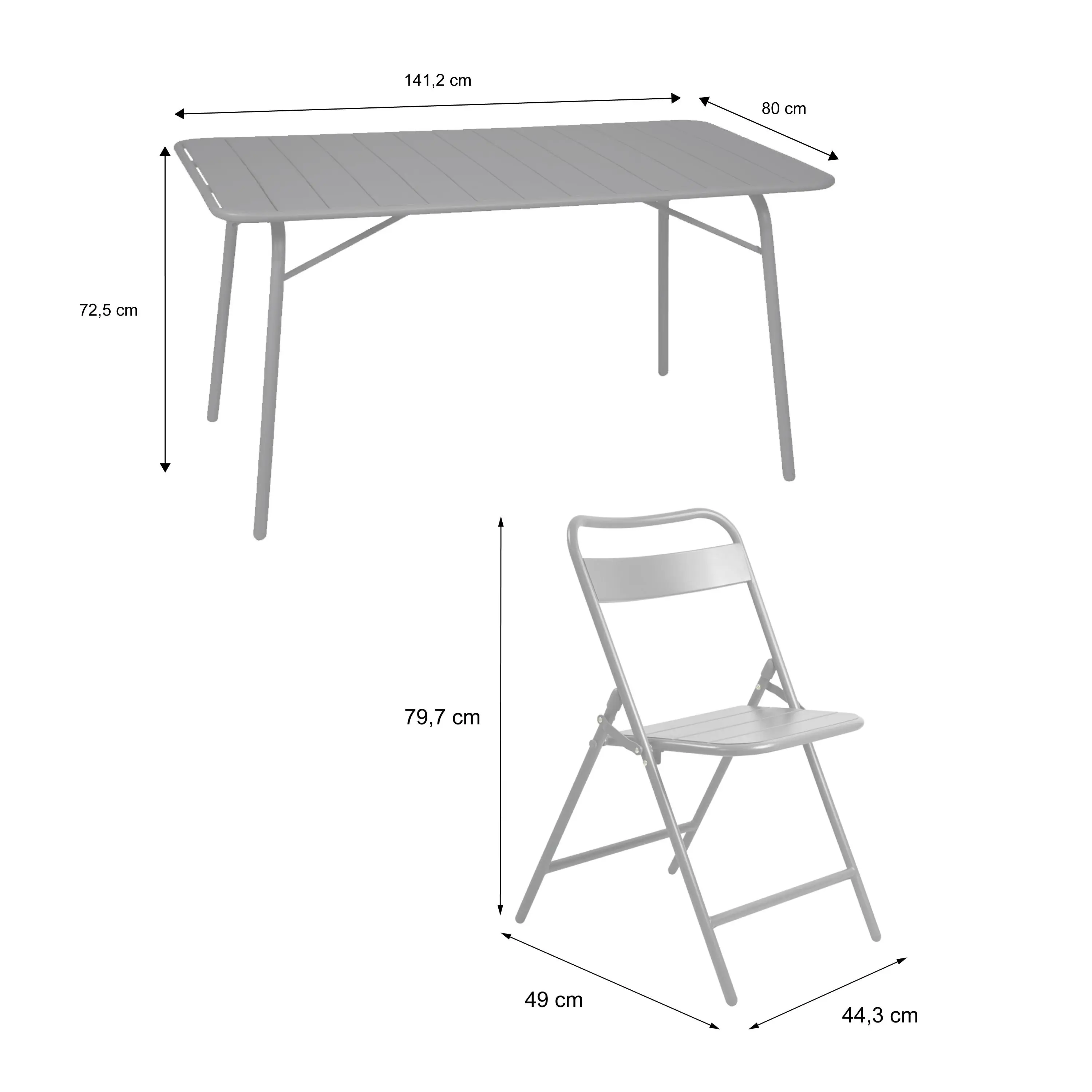 Table de jardin pliante métal + 6 assises