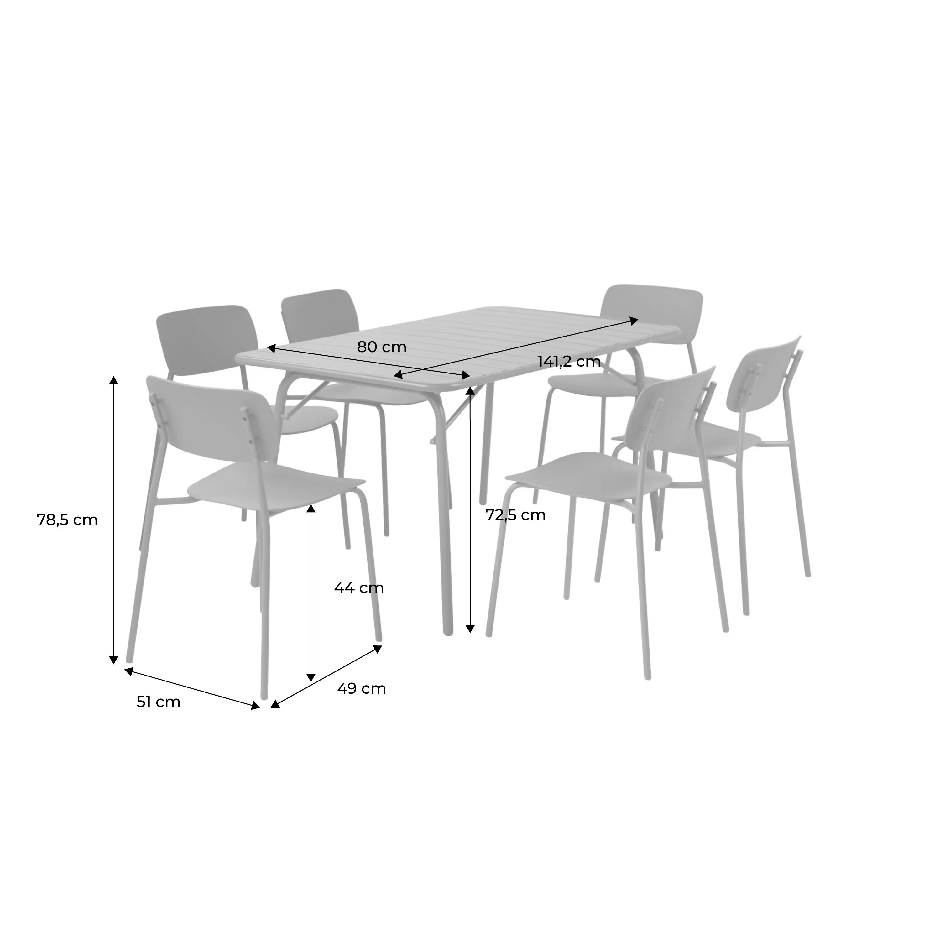 Table de jardin pliante métal + 6 assises