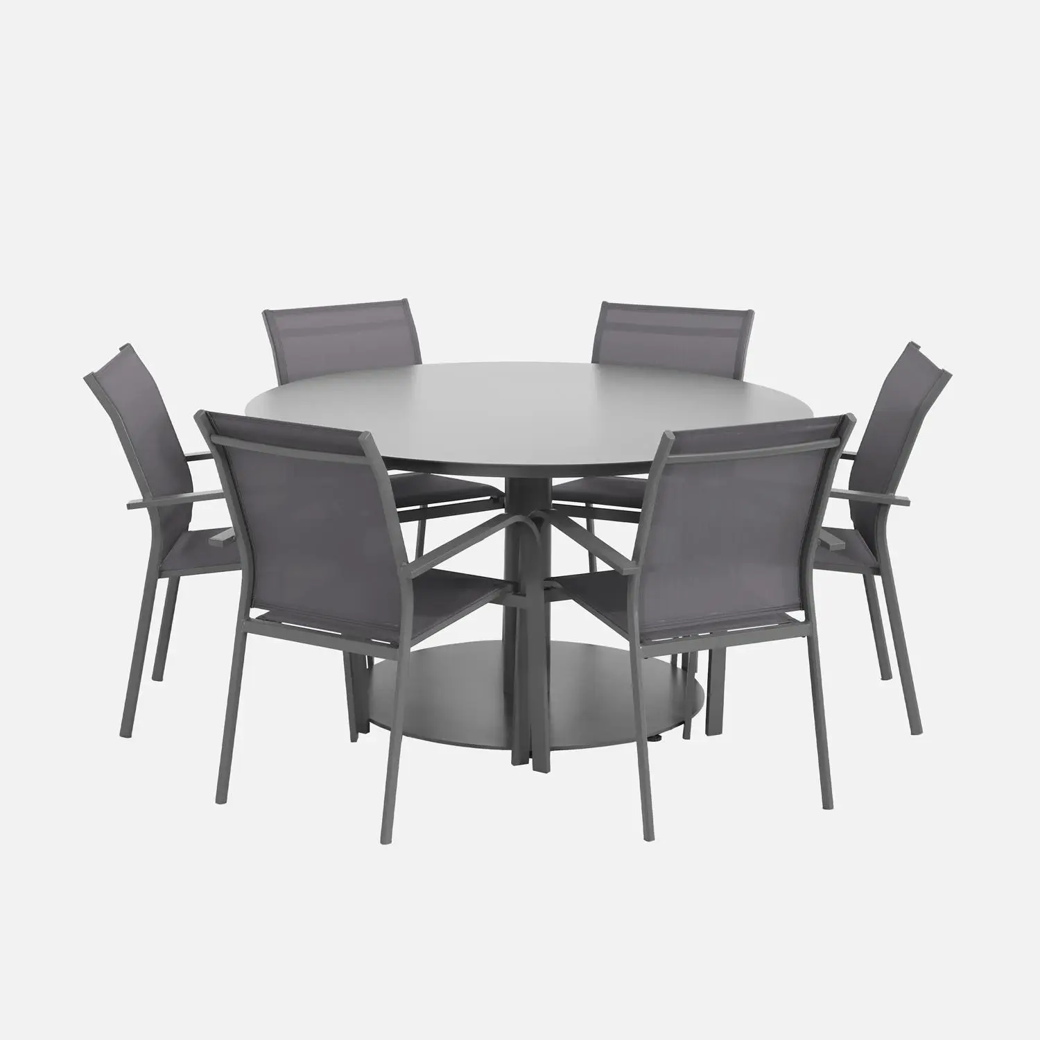 Table de jardin ronde aluminium + 6 assises