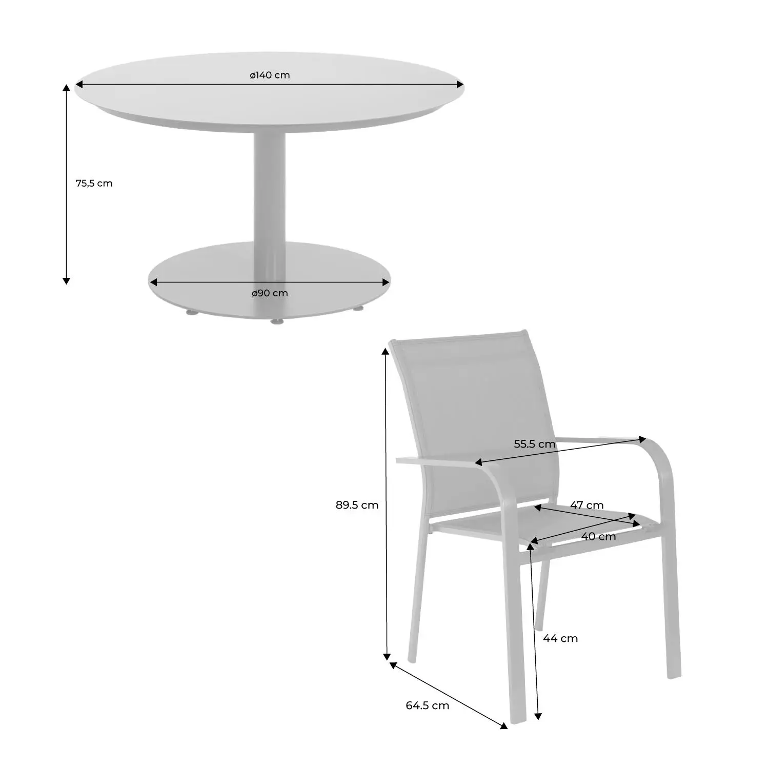 Table de jardin ronde aluminium + 6 assises