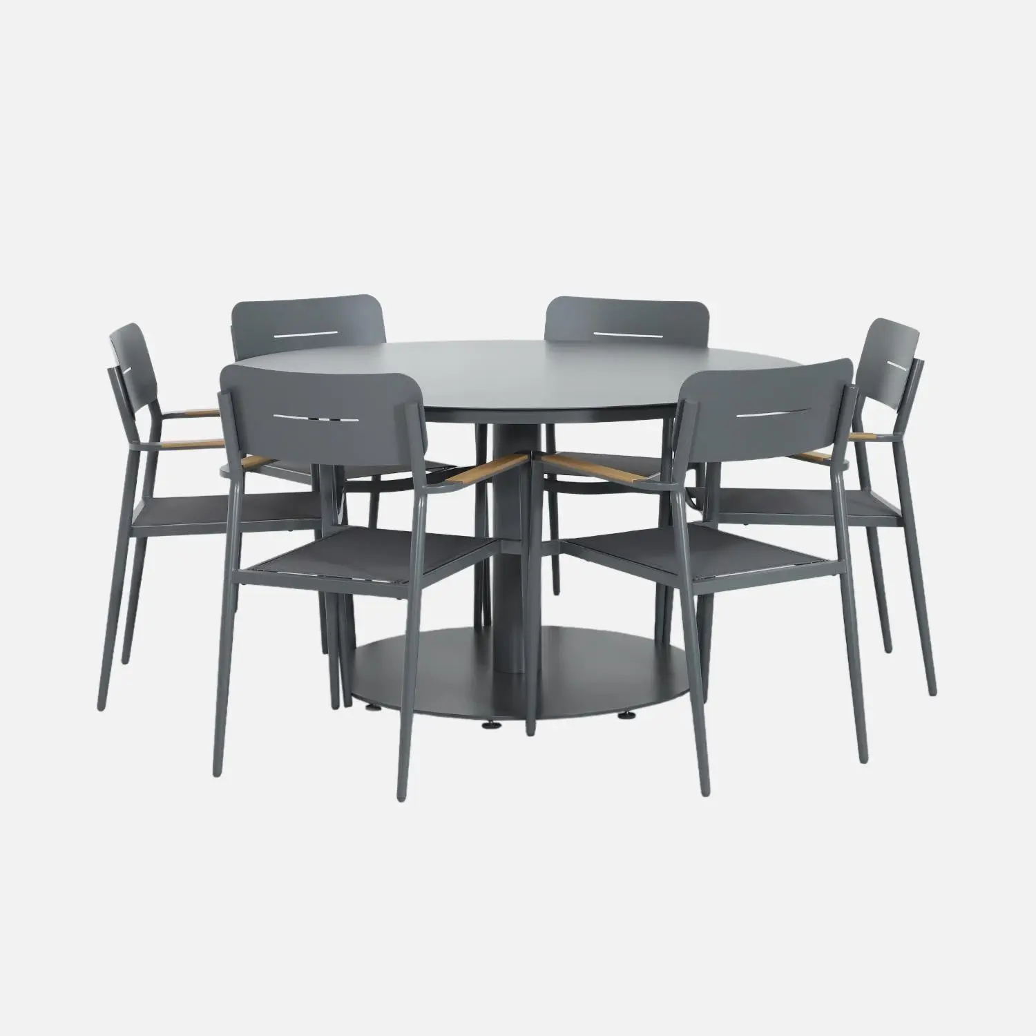 Table de jardin ronde aluminium + 6 assises