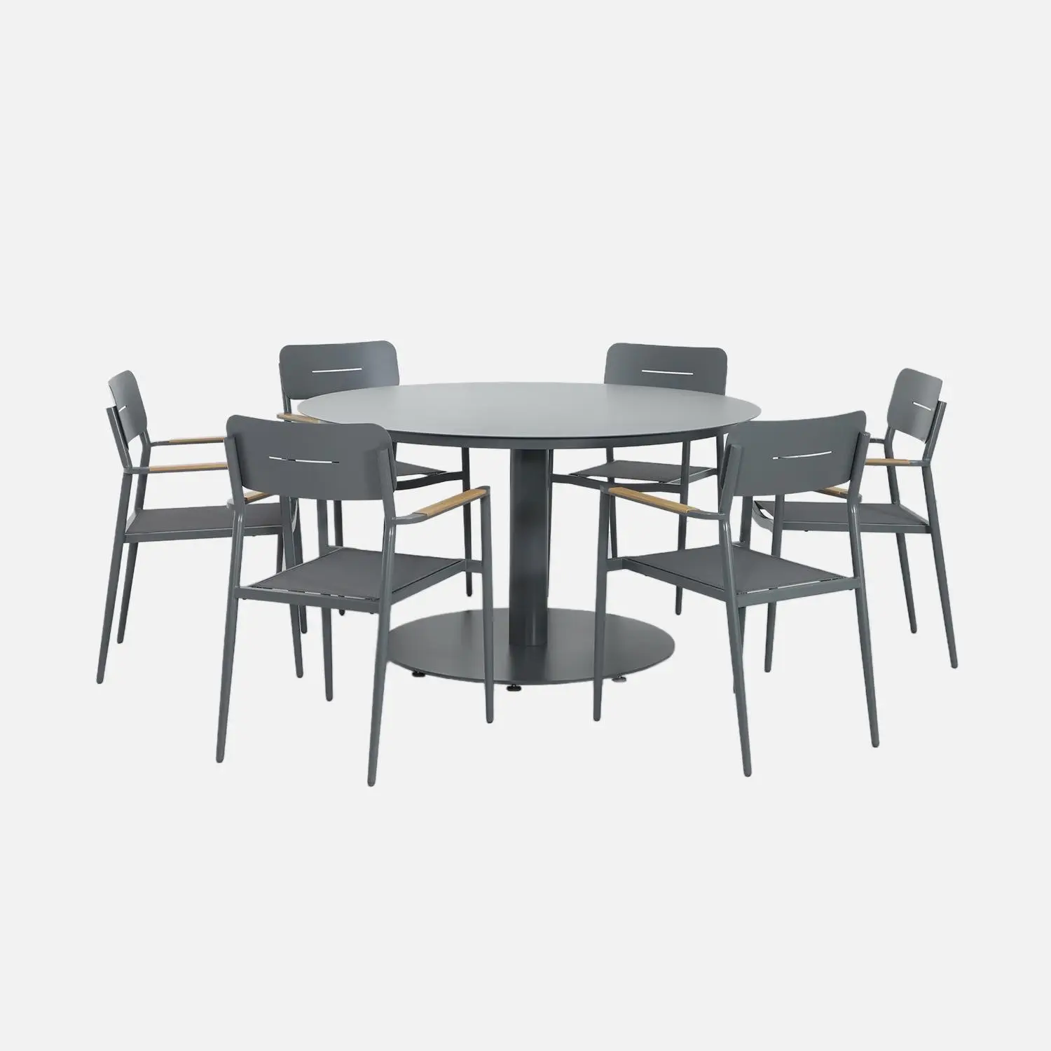 Table de jardin ronde aluminium + 6 assises