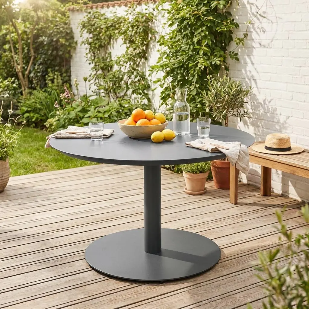 Table de jardin ronde aluminium 6 places