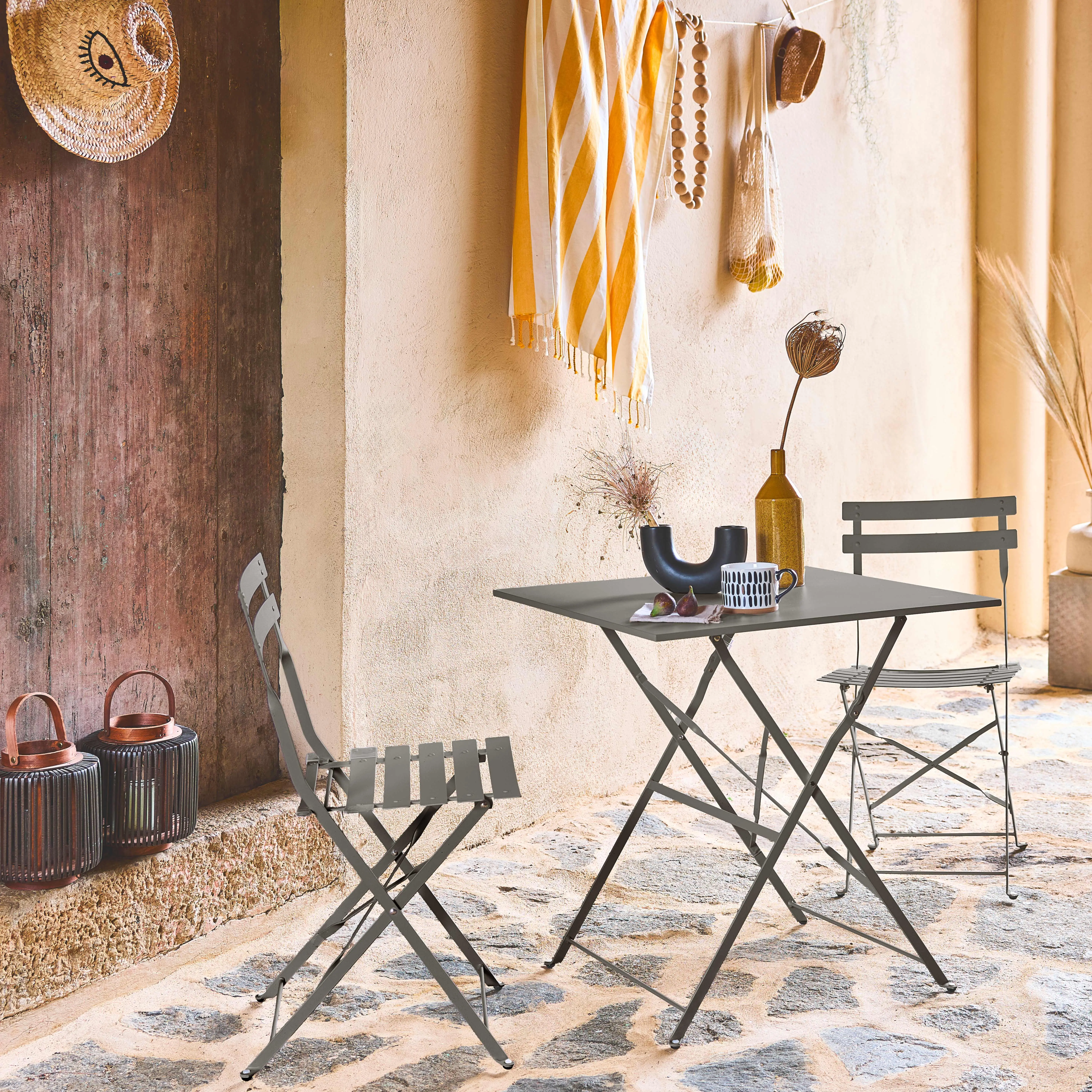 Table de jardin bistrot pliante métal + 2 assises