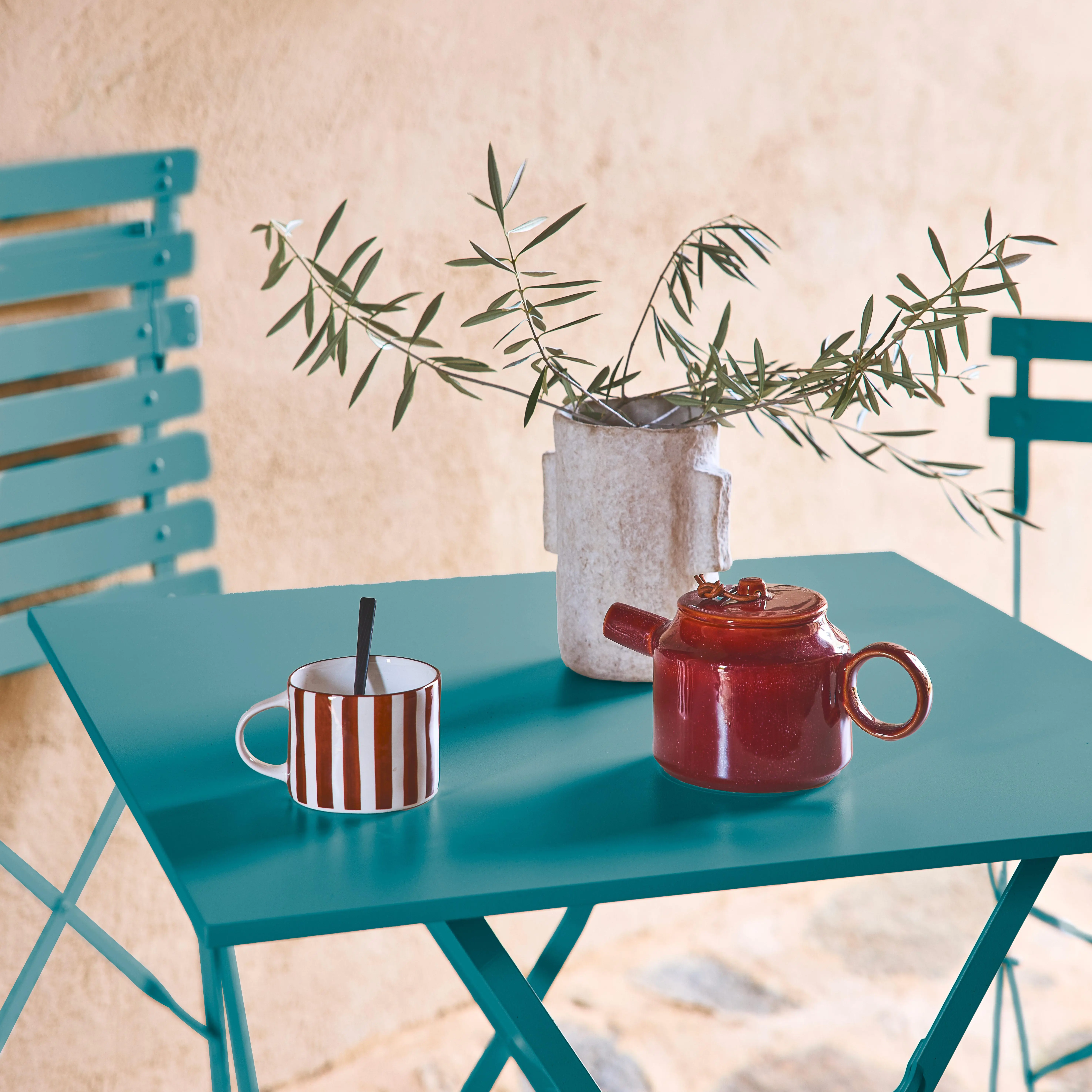 Table de jardin bistrot carrée pliante métal 2 places