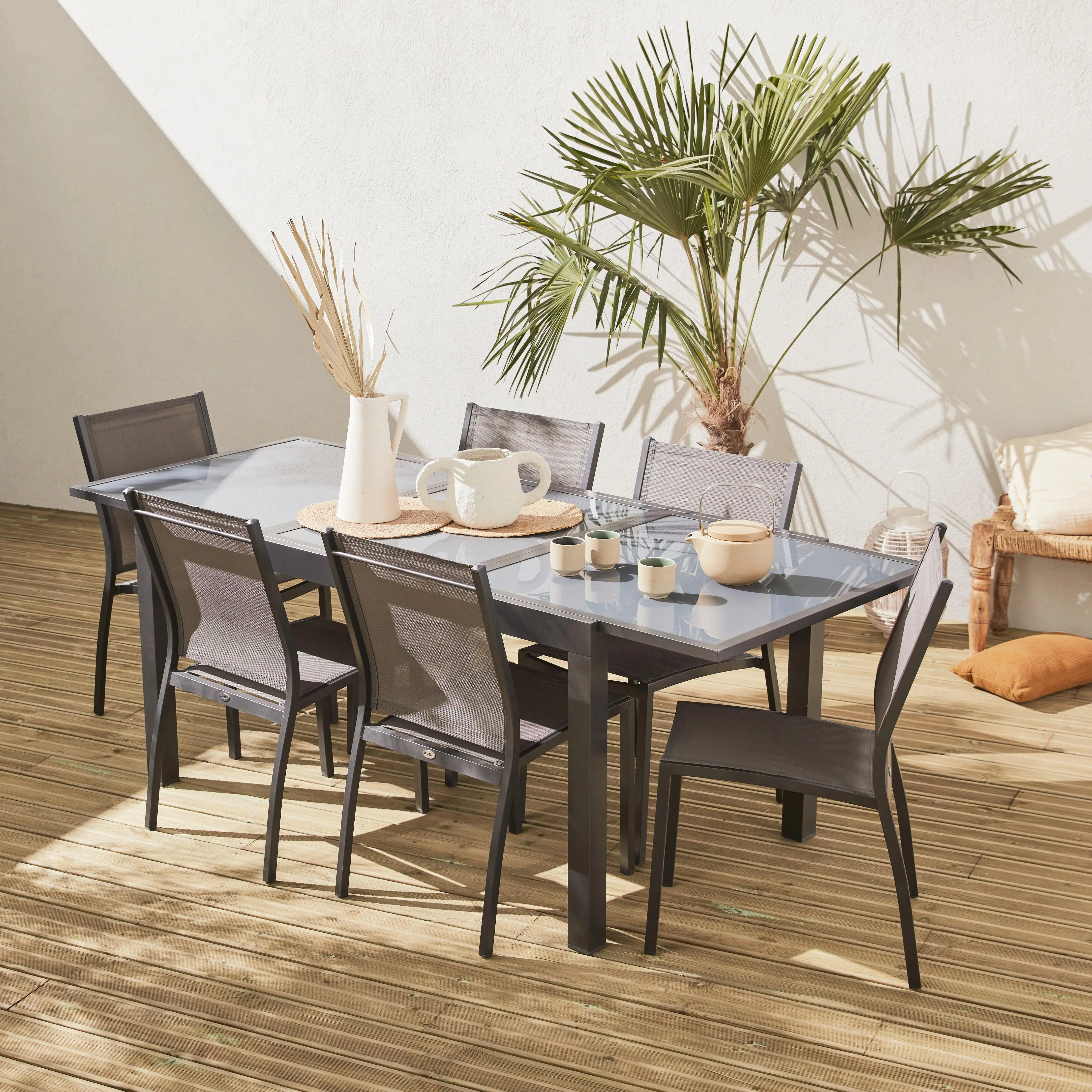 Table de jardin extensible aluminium + 6 assises