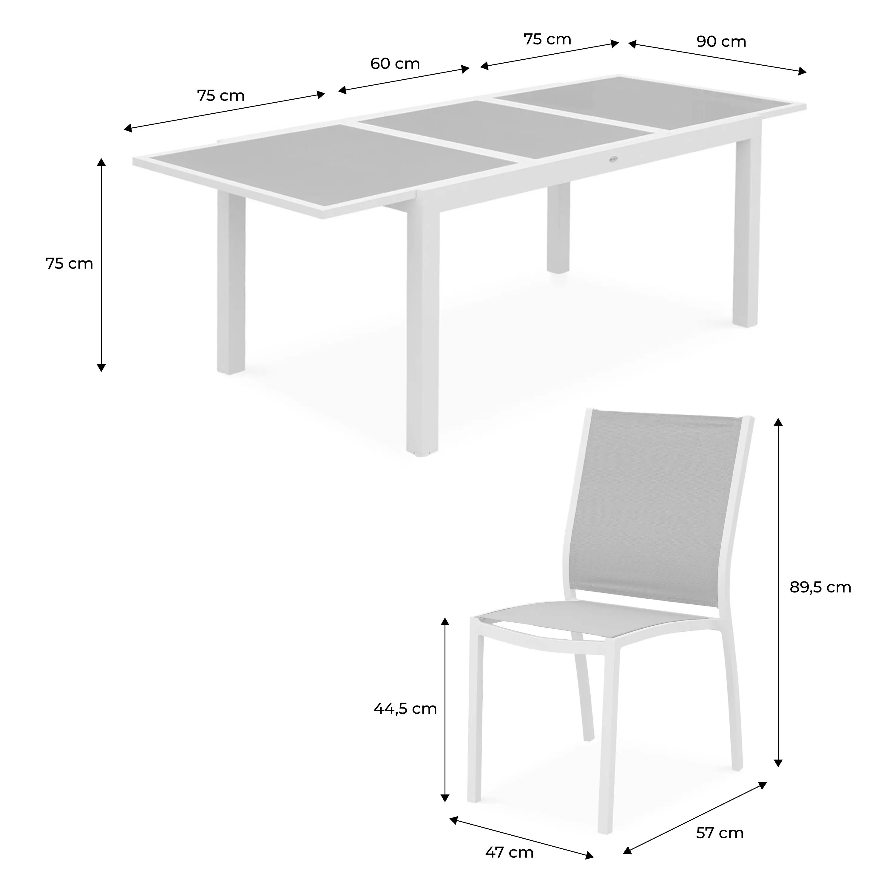 Table de jardin extensible aluminium + 6 assises