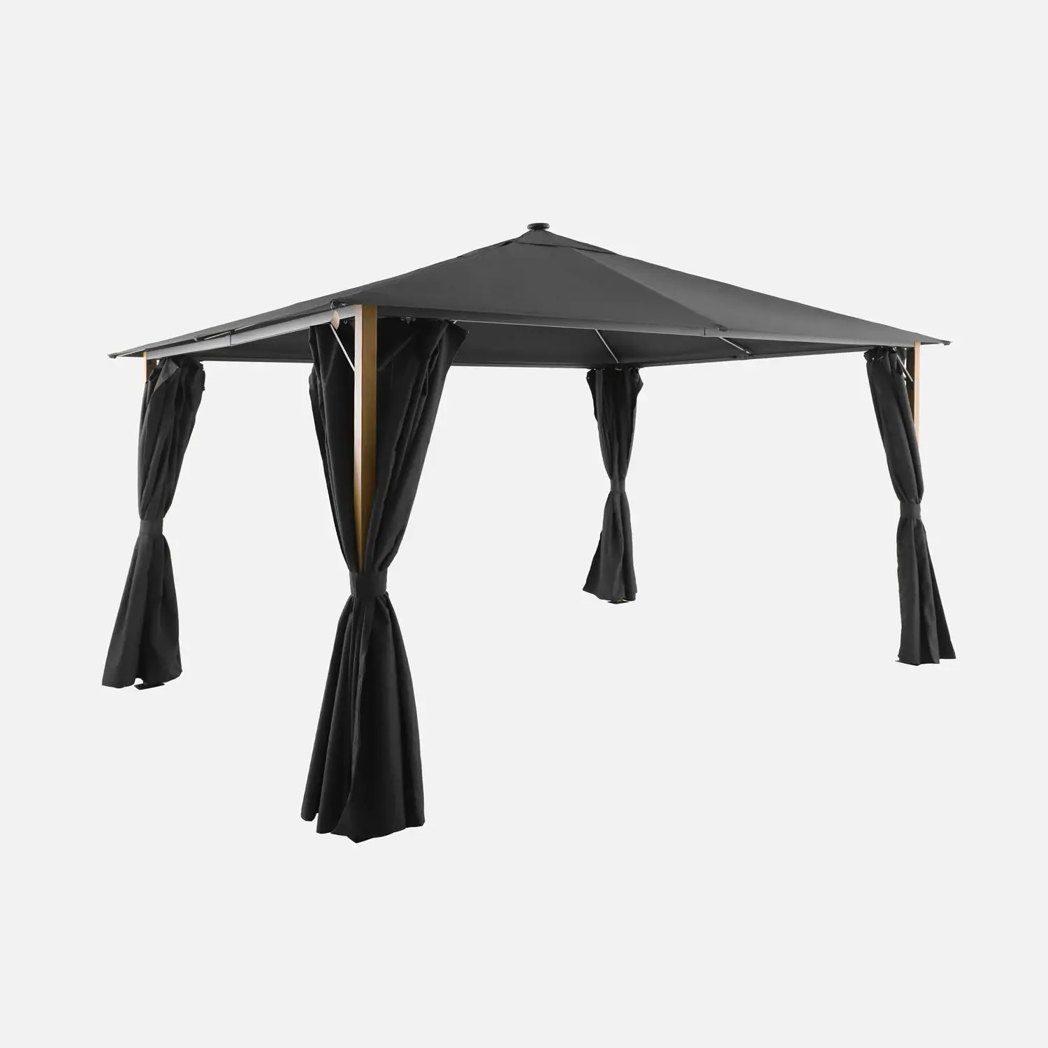 Tonnelle 4x3m aluminium effet bois avec rideaux et led