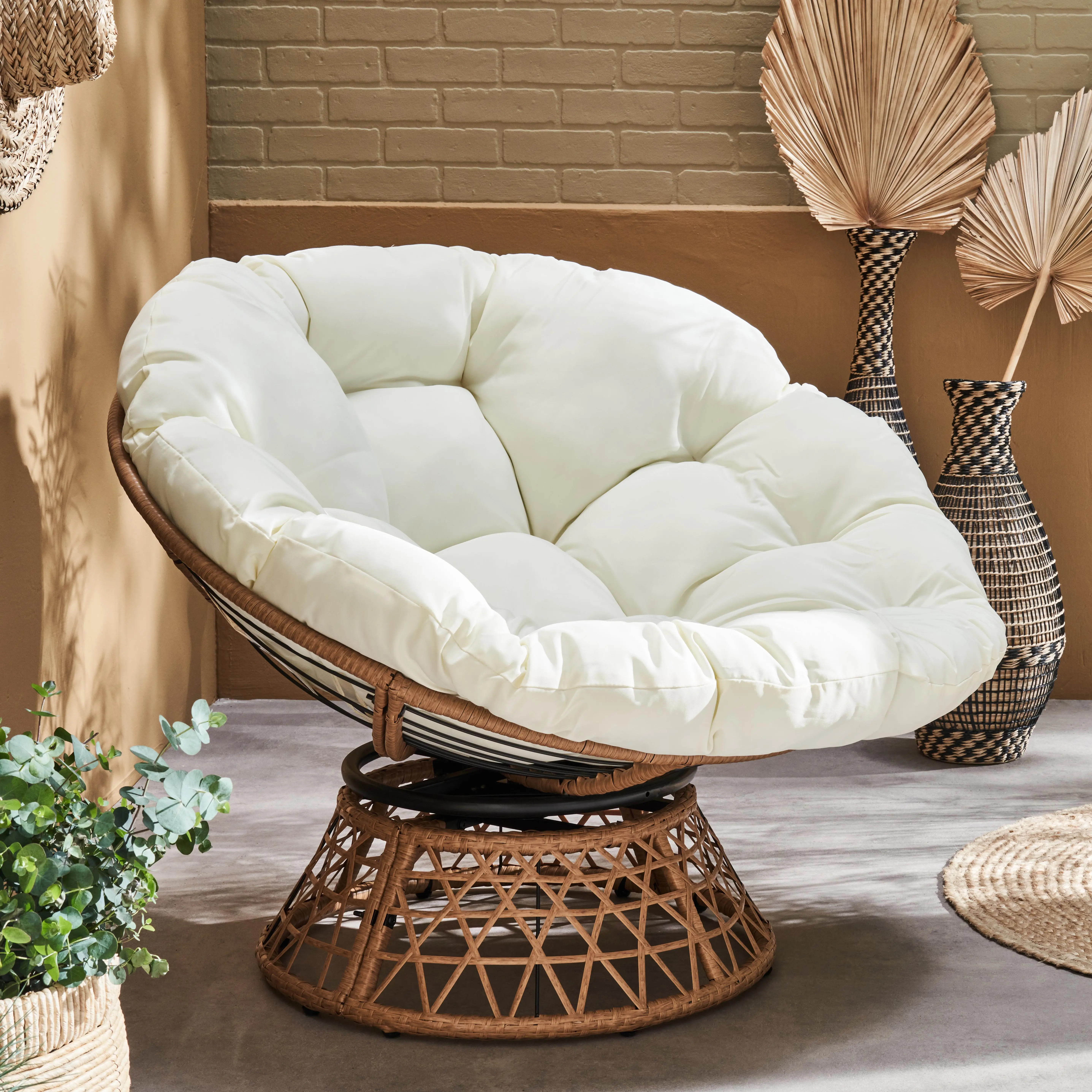 Fauteuil papasan intérieur/extérieur polyrotin rotatif, loveuse Ø96cm