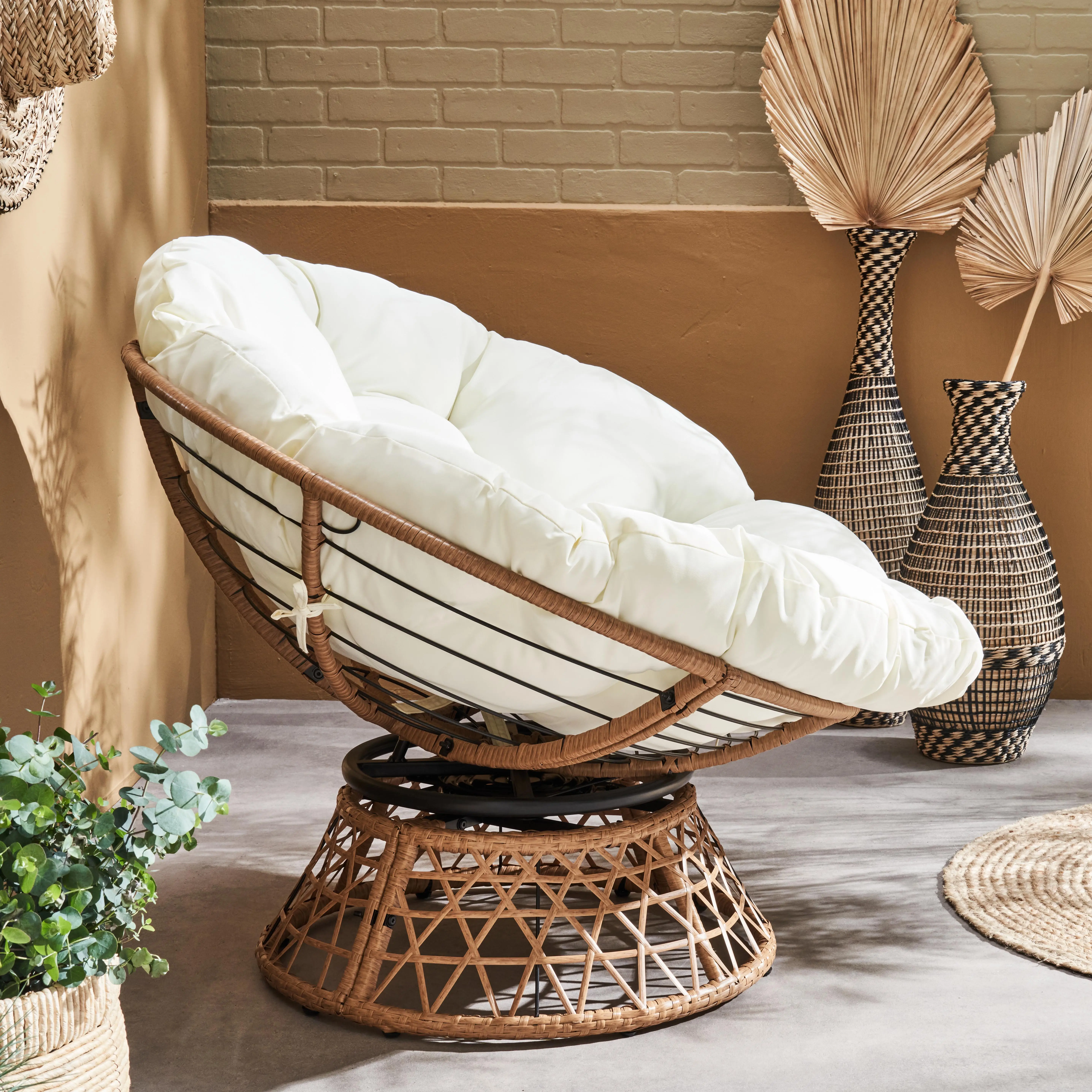 Fauteuil papasan intérieur/extérieur polyrotin rotatif, loveuse Ø96cm