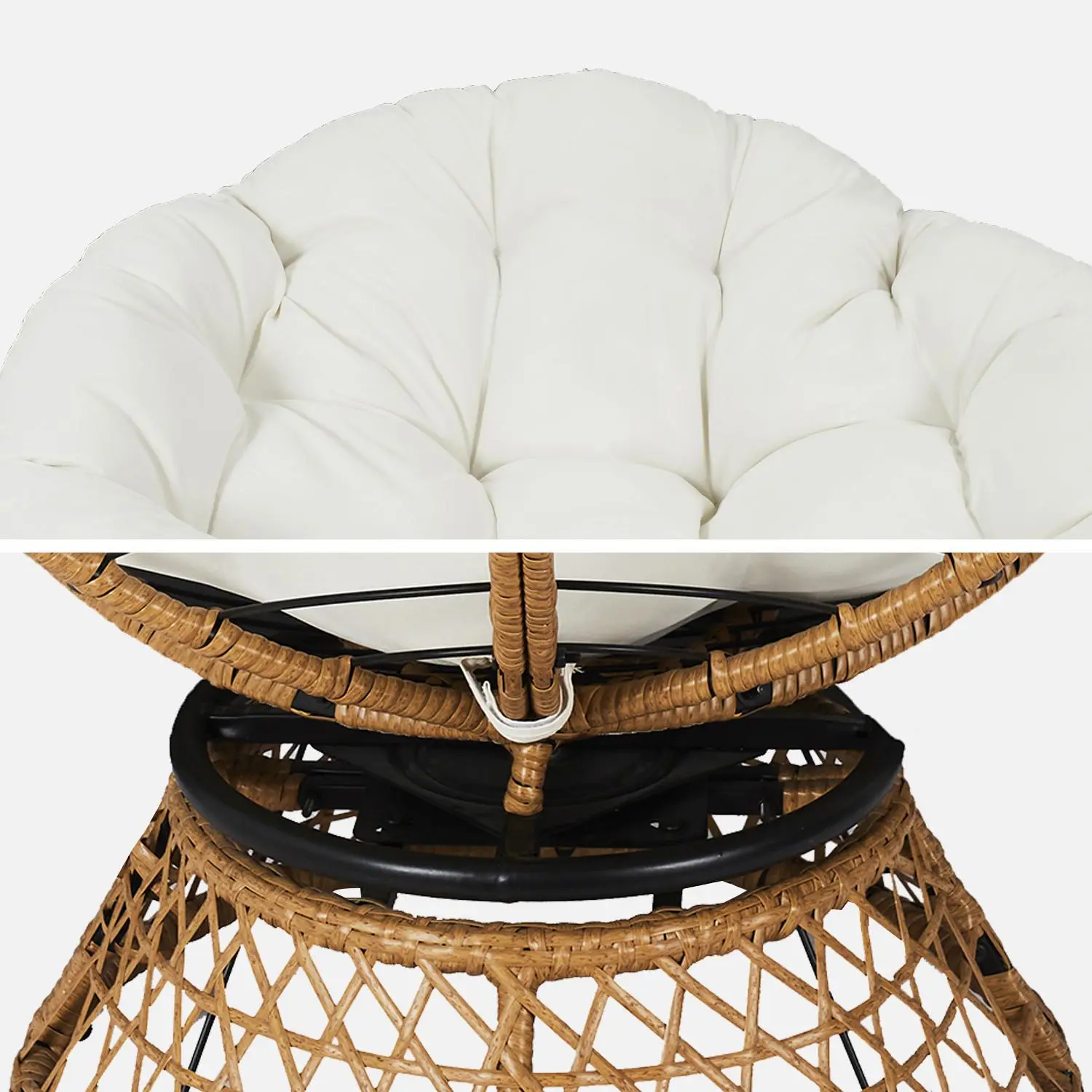 Fauteuil papasan intérieur/extérieur polyrotin rotatif, loveuse Ø96cm