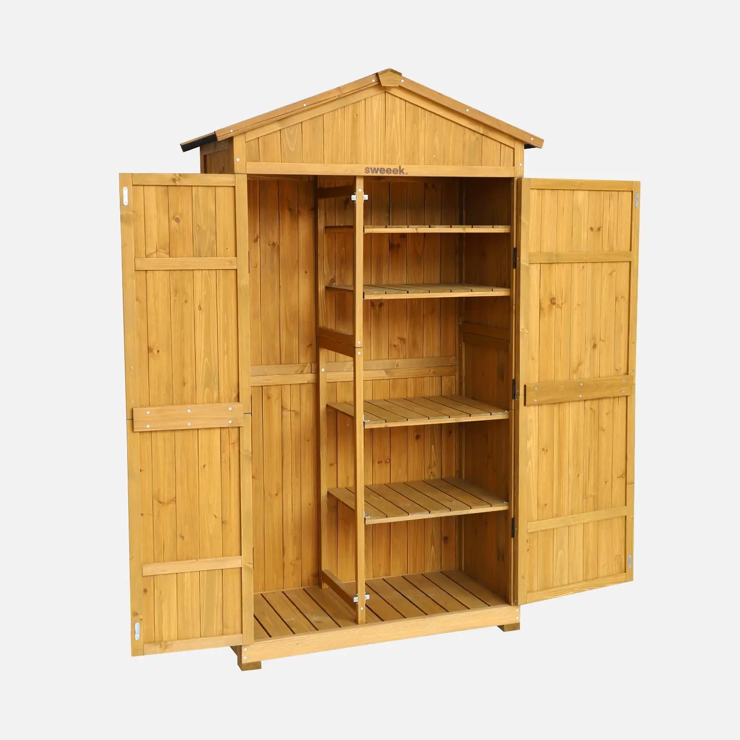 Abri de jardin bois de sapin 6 espaces de rangement 105cm