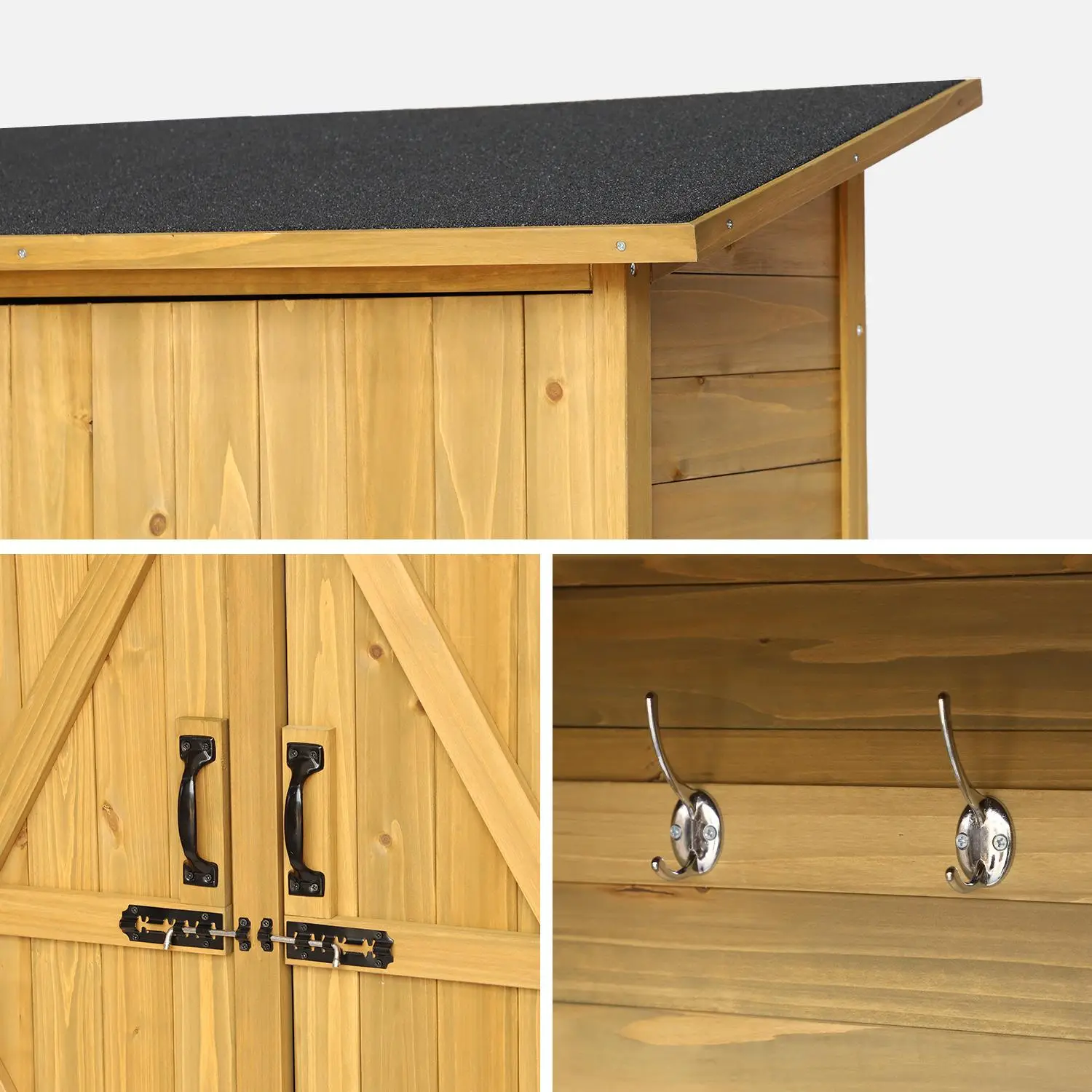 Abri de jardin bois de sapin 4 espaces de rangement 140cm