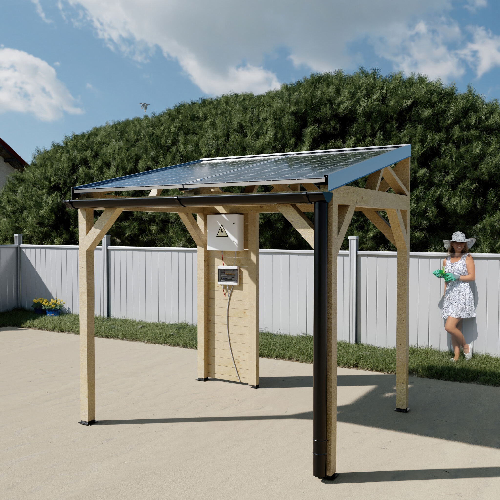 Carport photovoltaïque Wattoit 1 kWc — 1,91 × 2,43 m (bois thermo-chauffé)