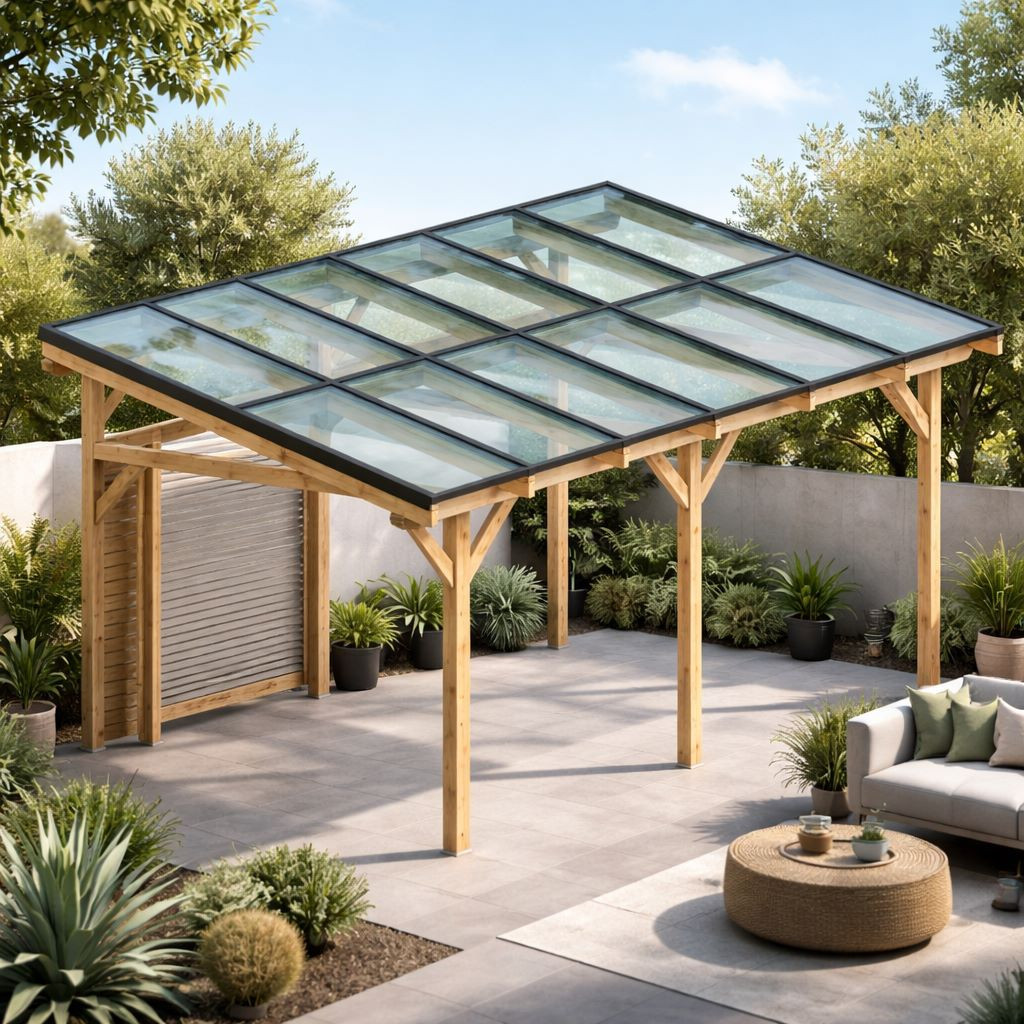 Carport photovoltaïque Wattoit monopente 6 kWc en épicéa massif