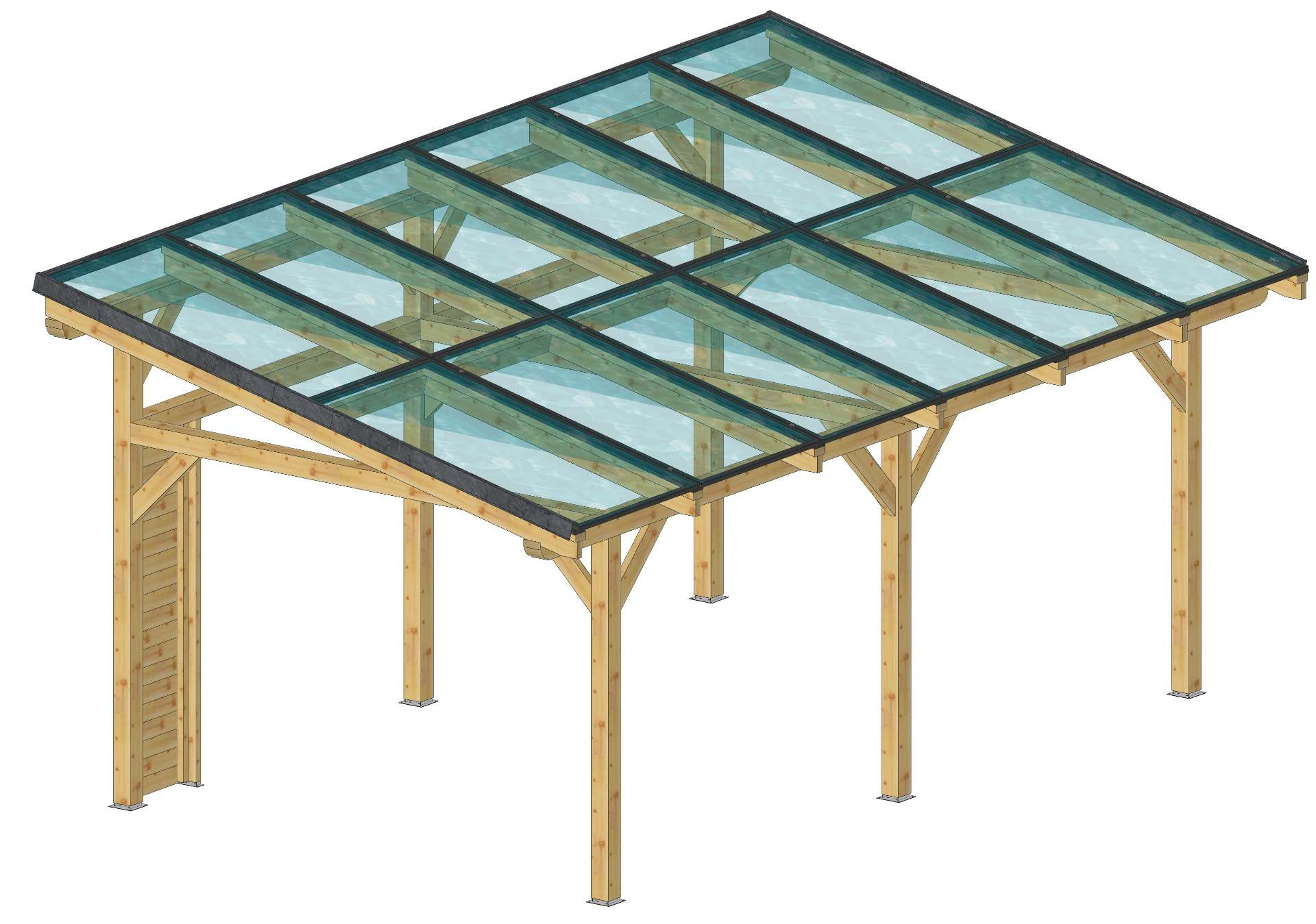 Carport photovoltaïque Wattoit monopente 6 kWc en épicéa massif