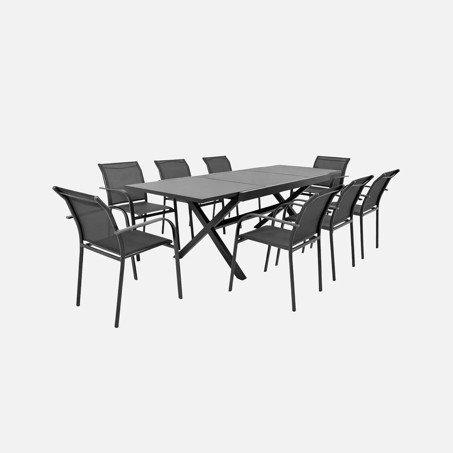 Table de jardin extensible aluminium + 8 assises