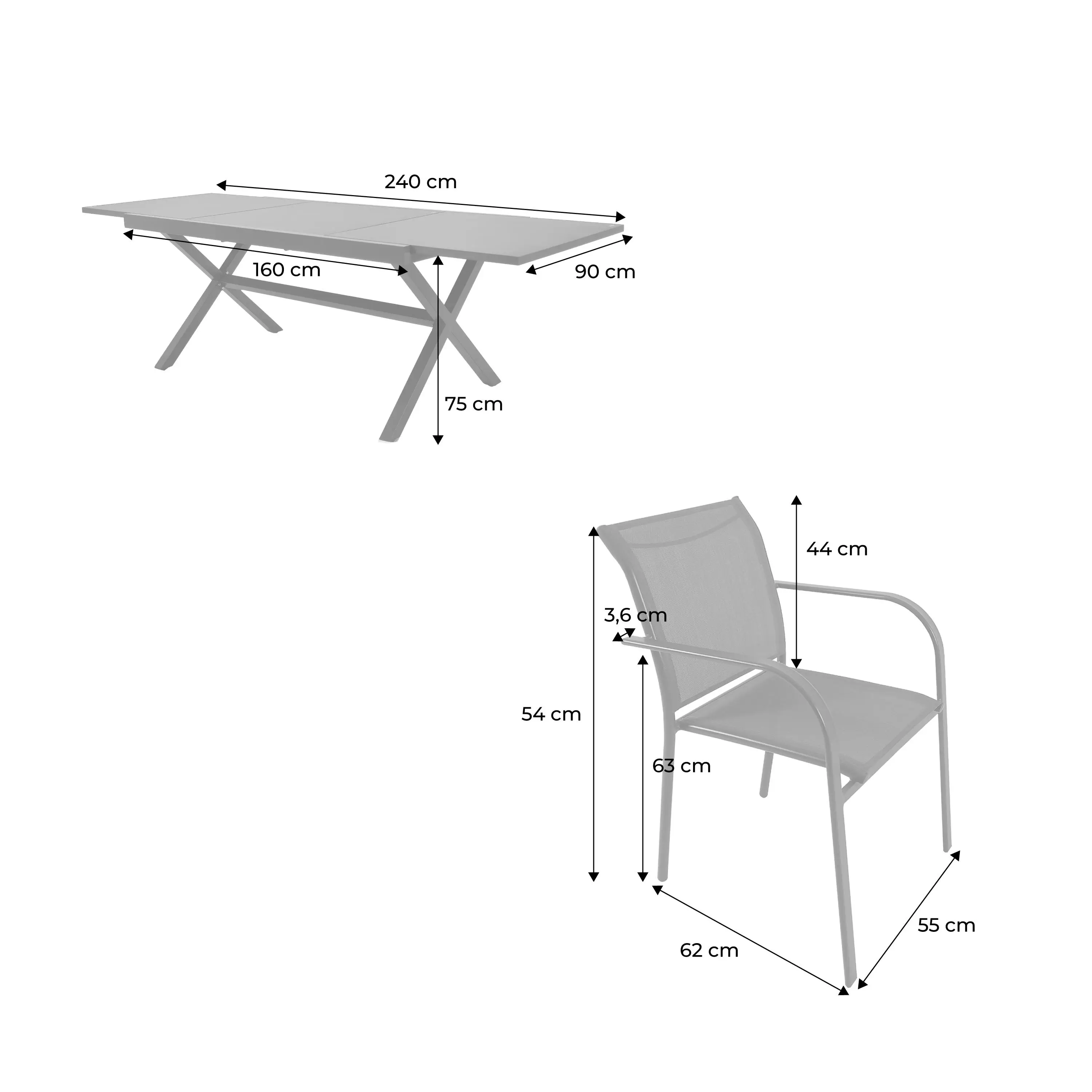 Table de jardin extensible aluminium + 8 assises