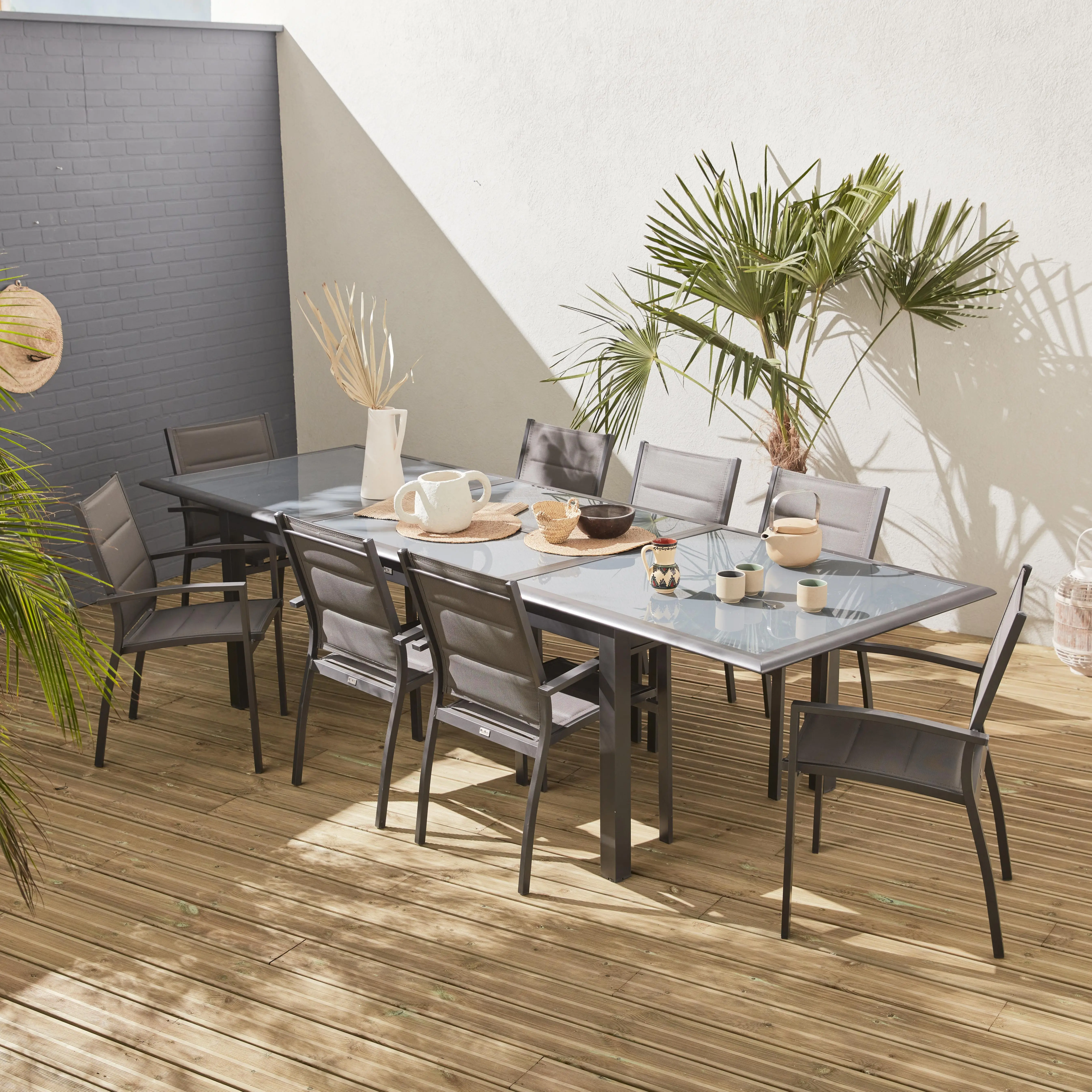 Table de jardin extensible aluminium + 8 assises