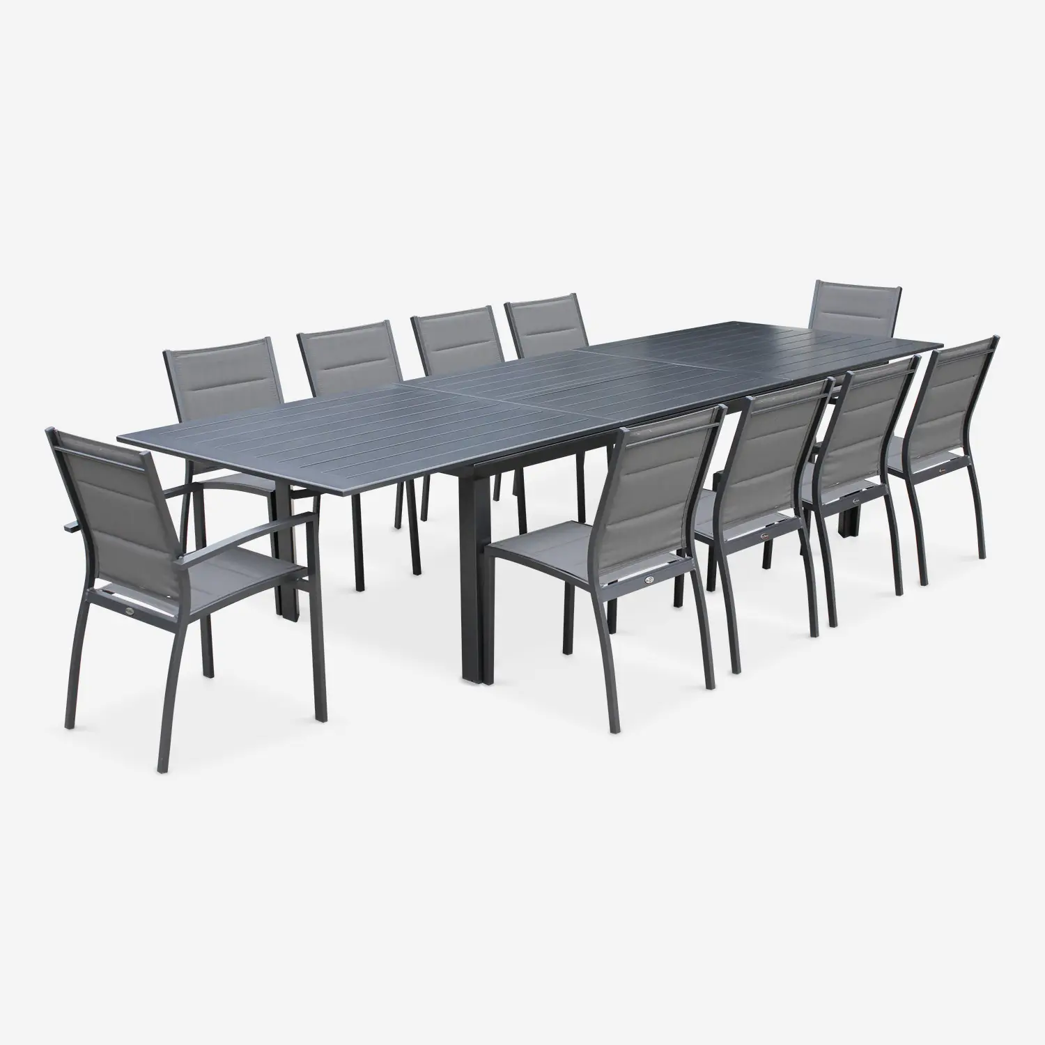 Table de jardin extensible aluminium + 10 assises