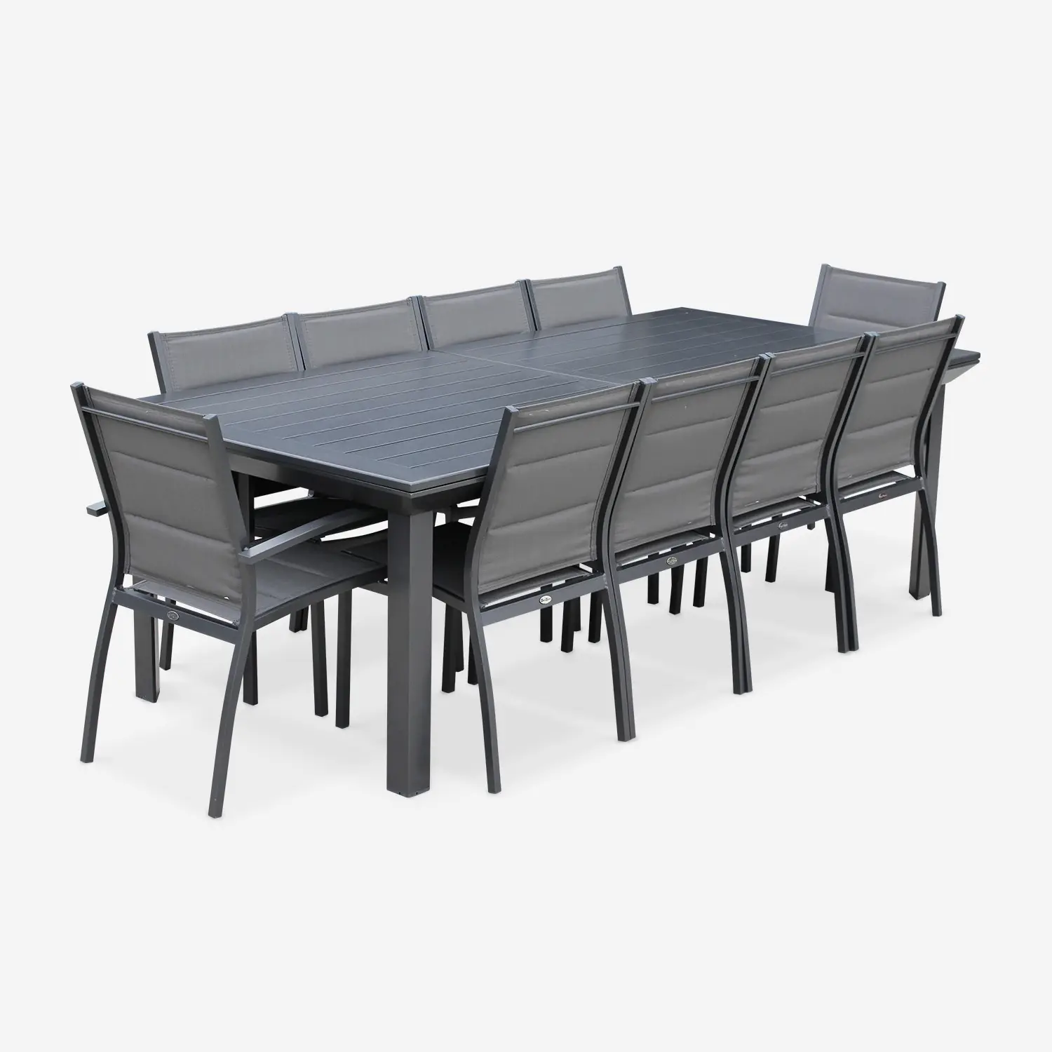 Table de jardin extensible aluminium + 10 assises